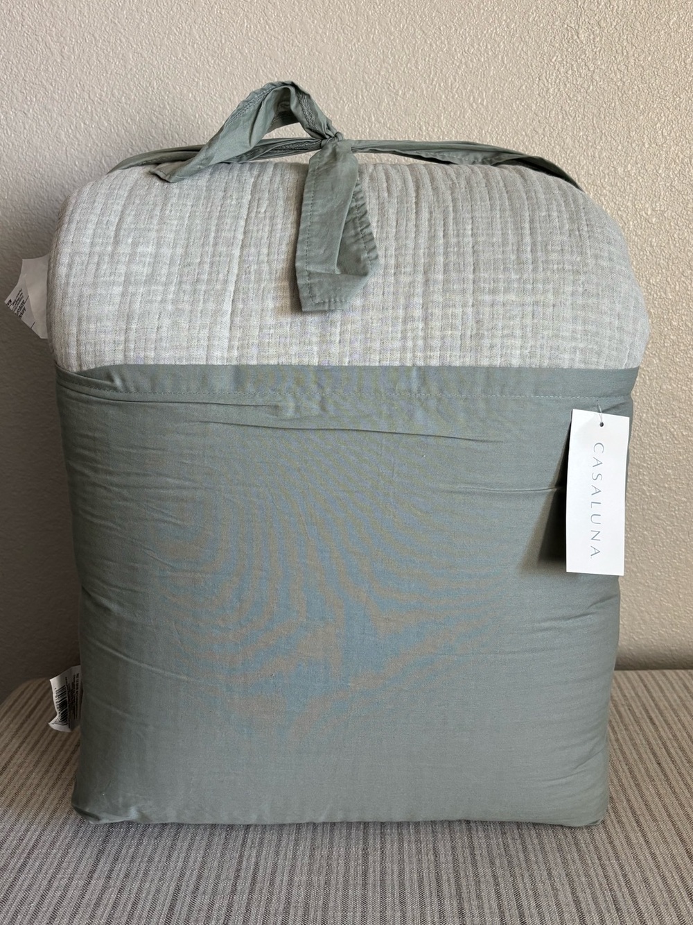 NWT Full/Queen Textured Chambray Cotton Comforter & Sham Set Sage Green Casaluna